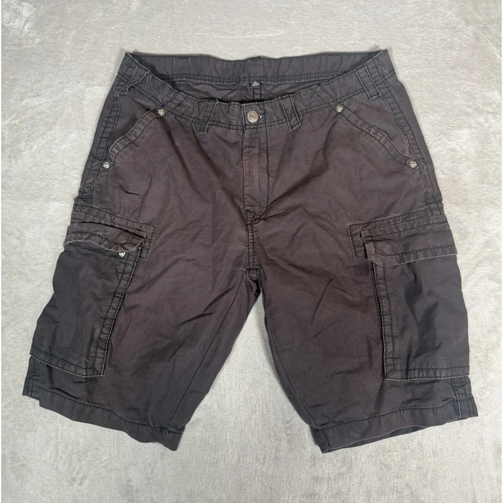 True Religion Mens Gray Cargo Shorts Cotton Canvas Pockets Size 34